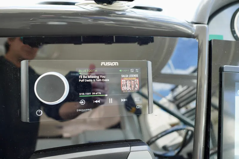 Slide: The Image of Fusion stereo system on 2006 Sea Ray 40 Motor Yacht displaying music track. - 15