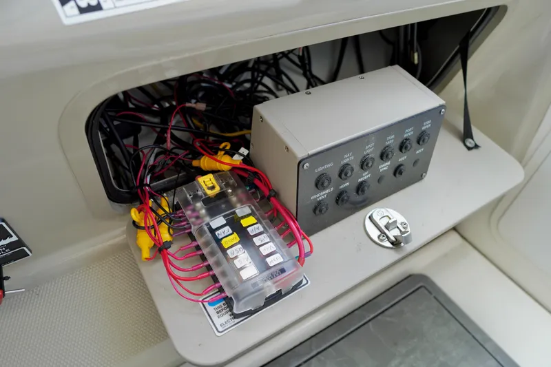 Slide: The Image of Electrical panel and wiring inside a 2006 Sea Ray 40 Motor Yacht. - 19
