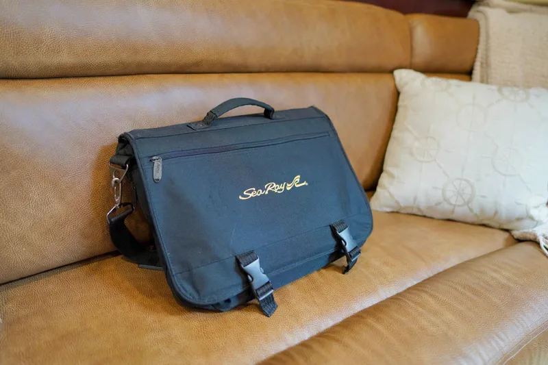 Slide: The Image of Black Sea Ray bag on a tan leather seat, 2006 Sea Ray 40 Motor Yacht. - 46