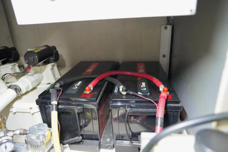 Slide: The Image of Battery compartment of a 2006 Sea Ray 40 Motor Yacht with LiTime batteries. - 67