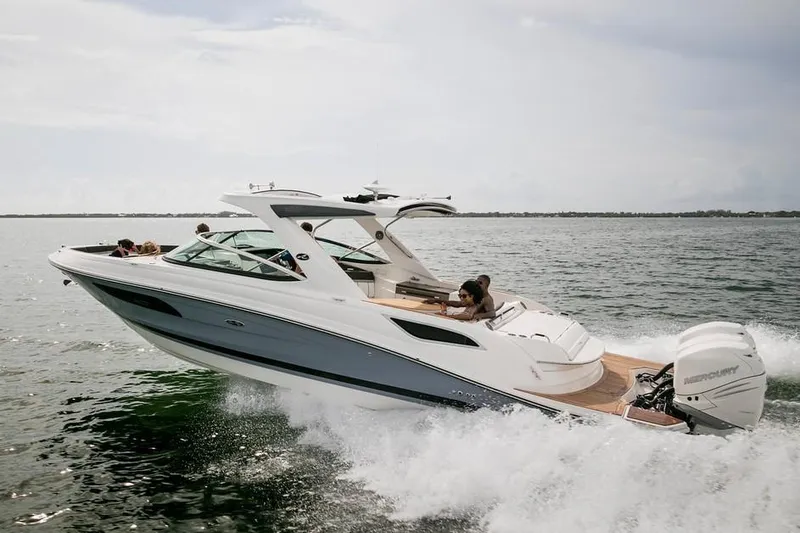 Slide: The Image of Manufacturer Provided Image: 2019 Sea Ray SLX 350 OB cruising on open water. - 4
