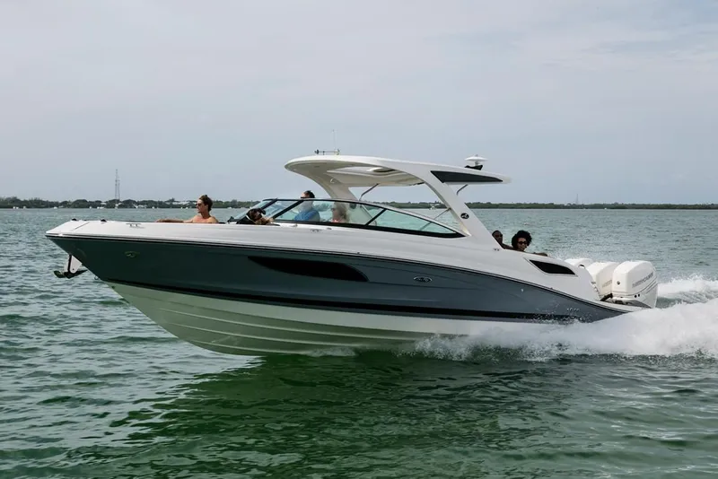 Slide: The Image of Manufacturer Provided Image: 2019 Sea Ray SLX 350 OB cruising on the water with passengers. - 3
