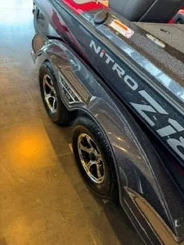 Slide: The Image of 2026 Nitro Z18 boat with sleek wheels and modern design. - 7