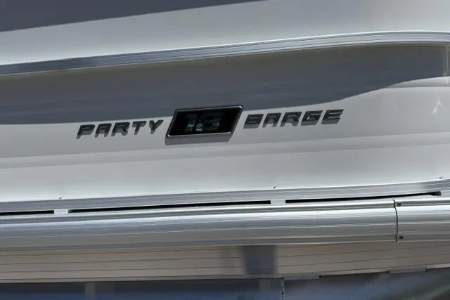 Slide: The Image of 2026 Sun Tracker Party Barge 18 DLX, sleek design with bold lettering. - 4