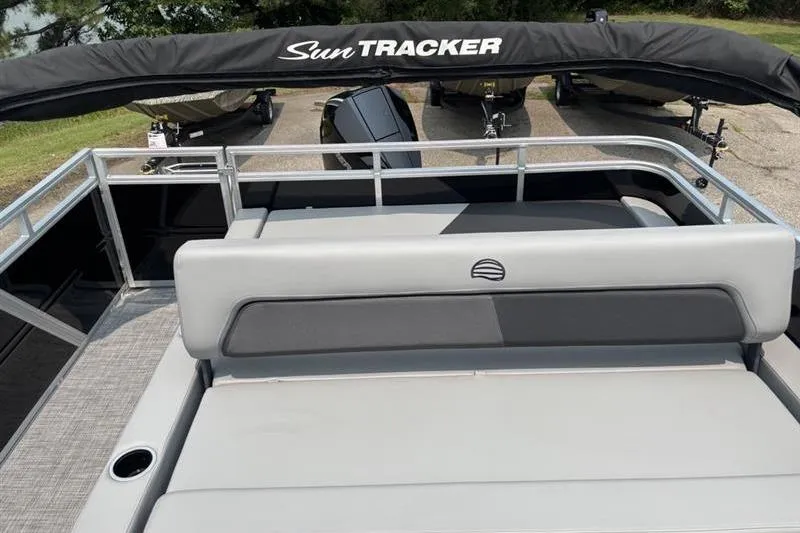 Slide: The Image of 2026 Sun Tracker Party Barge 22 RF XP3 with sleek seating and canopy. - 21