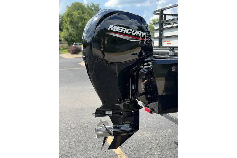 Slide: The Image of Outboard motor on a 2026 Ranger 223FC boat, featuring a Mercury engine. - 5
