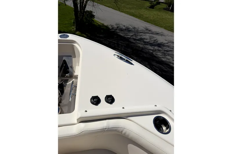 Slide: The Image of 2017 Grady White Freedom 335 boat deck with seating and cup holder. - 15