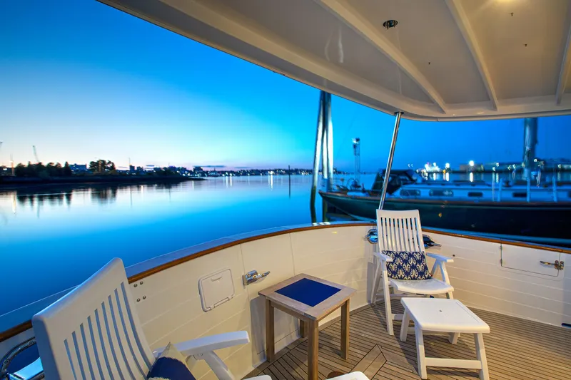 Slide: The Image of Deck of Kadey-Krogen 44 yacht at sunset, 2009 model. - 4