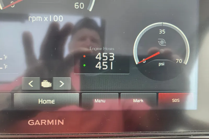 Slide: The Image of Garmin display showing engine hours and psi for 2017 Cobalt A40 Coupe. - 7