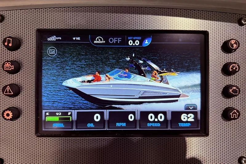 Slide: The Image of Dashboard display of a 2016 Regal 24 FasDeck RX boat on water. - 20