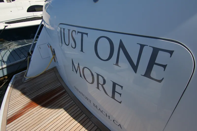 Slide: The Image of 2002 Hatteras 63 Raised Pilothouse Motor Yacht with "Just One More" nameplate, Newport Beach. - 11