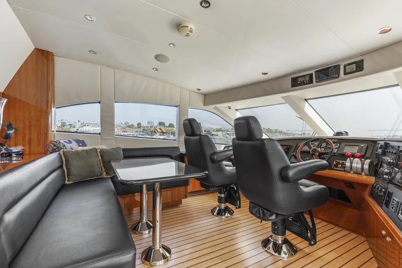 Slide: The Image of Pilothouse interior of 2002 Hatteras 63 Raised Pilothouse Motor Yacht with leather seating. - 18