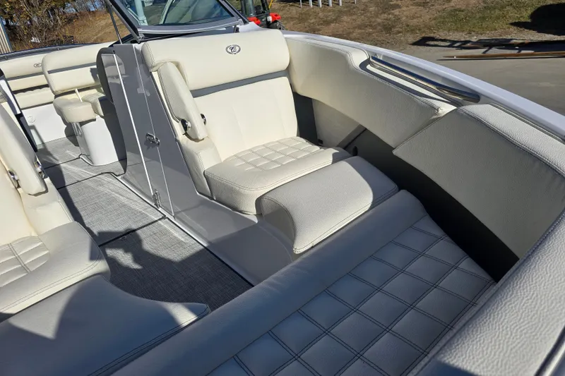 Slide: The Image of Interior of a 2020 Cobalt R3 boat with luxurious white seating. - 18