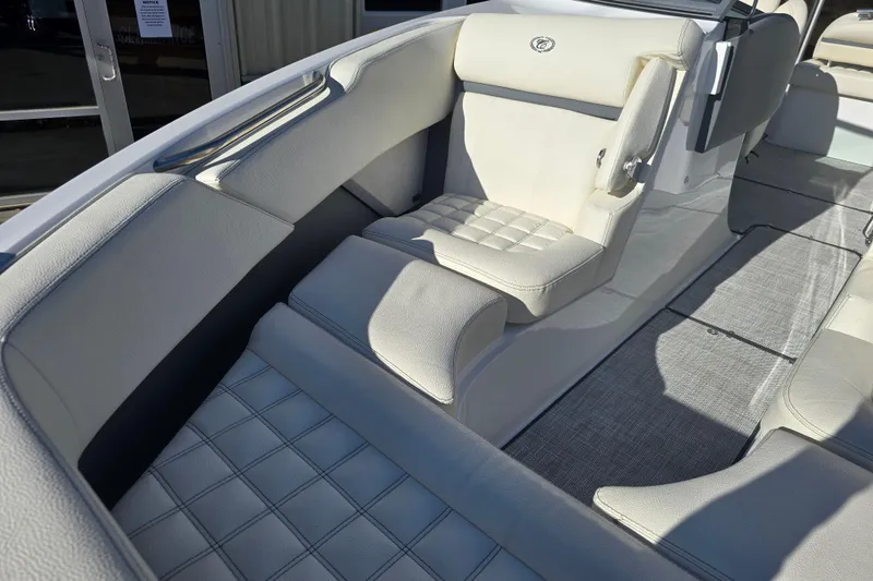 Slide: The Image of Luxurious interior of a 2020 Cobalt R3 boat with plush seating. - 19