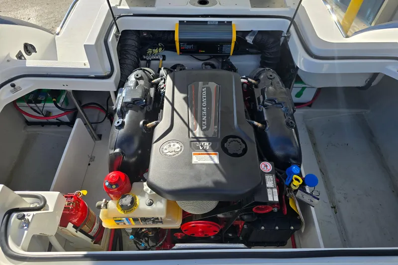 Slide: The Image of Engine compartment of a 2020 Cobalt R3 boat featuring a Volvo Penta V8 engine. - 22