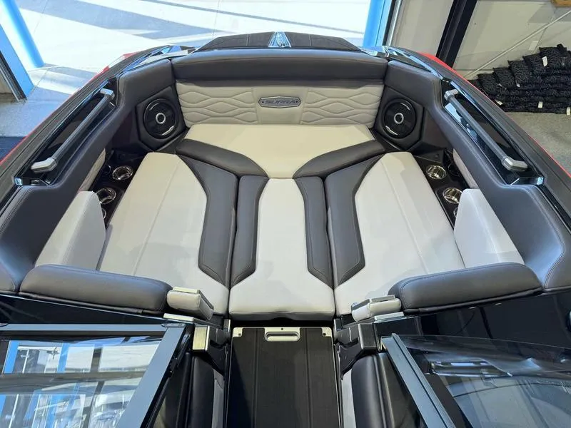Slide: The Image of 2025 Supra SA boat interior with luxurious seating and modern design. - 11