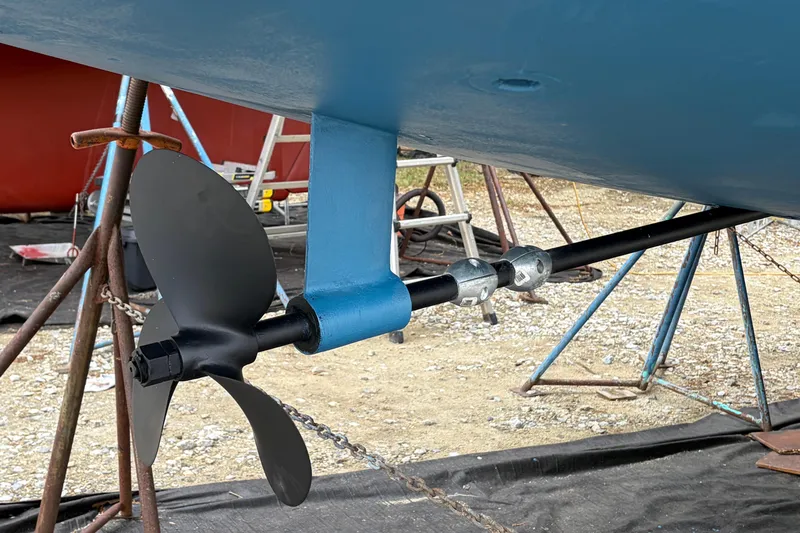 Slide: The Image of Propeller and shaft of a 1987 Morgan 43 sailboat in dry dock. - 29