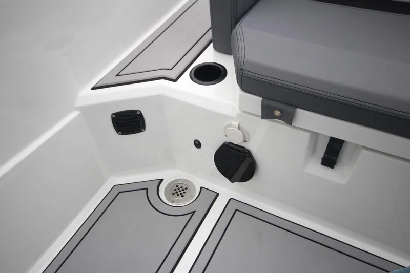 Slide: The Image of Interior view of Iron 767 boat, featuring seating and drainage system, 2026 model. - 19