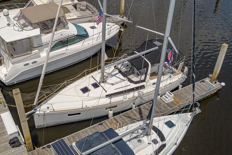 Slide: The Image of Aerial view of 2023 Beneteau Oceanis 38.1 at marina. - 17