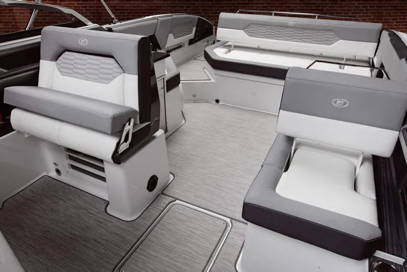 Slide: The Image of Manufacturer Provided Image: 2025 Cobalt A29 boat interior with modern seating and sleek design. - 10