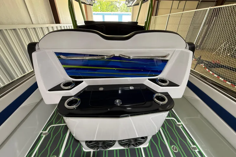 Slide: The Image of 2024 Sunsation 32 CCX boat interior with sleek seating and modern design elements. - 10