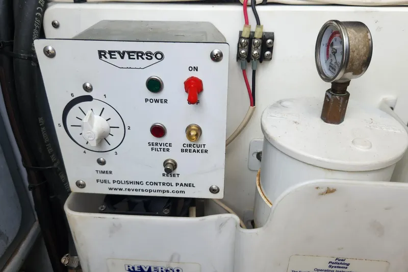 Slide: The Image of Fuel polishing control panel on a 2006 Endeavour 44 TrawlerCat boat. - 43