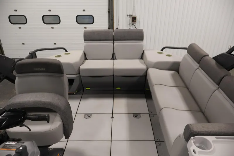 Slide: The Image of 2023 Sea-Doo Switch Cruise 21 interior with spacious seating and modern design. - 25