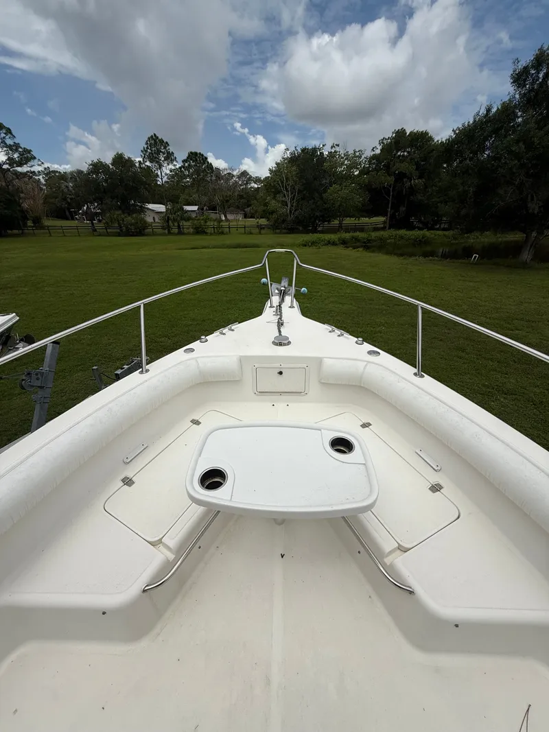 Slide: The Image of Century 3000 boat from 1998 on green lawn under cloudy sky. - 1