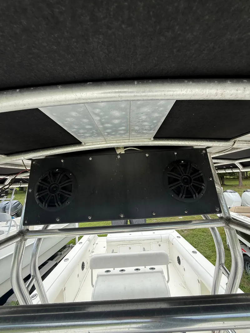 Slide: The Image of Interior view of a 1998 Century 3000 boat with speakers. - 21