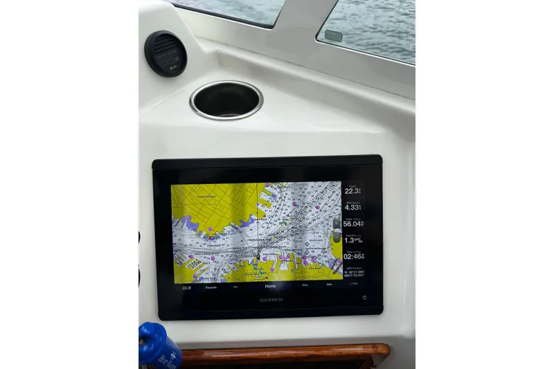 Slide: The Image of Garmin navigation display on 2020 Hunt Yachts Harrier 26, showing detailed marine chart. - 5