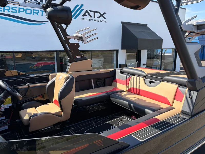 Slide: The Image of Interior of 2024 ATX 22 Type-S surf boat with modern seating. - 11