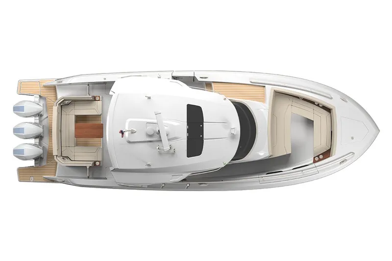 Slide: The Image of Manufacturer Provided Image: 2025 Tiara Yachts 38 LS, top view, showcasing sleek design and triple outboard engines. - 25
