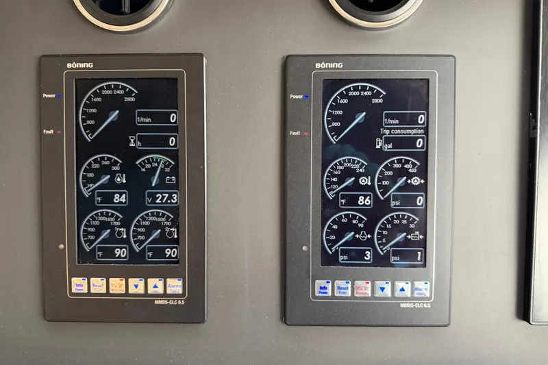 Slide: The Image of Digital control panels on a 2017 Azimut Fly 72 yacht dashboard. - 30