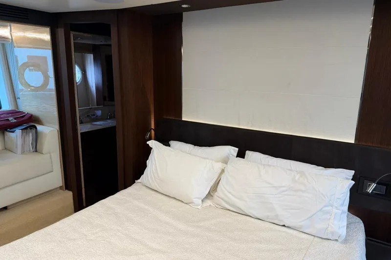 Slide: The Image of Luxurious bedroom interior of 2017 Azimut Fly 72 yacht with modern design and cozy bedding. - 39