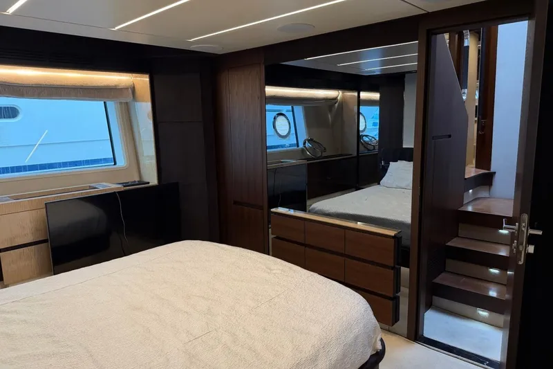 Slide: The Image of Luxurious bedroom interior of 2017 Azimut Fly 72 yacht with modern design elements. - 43