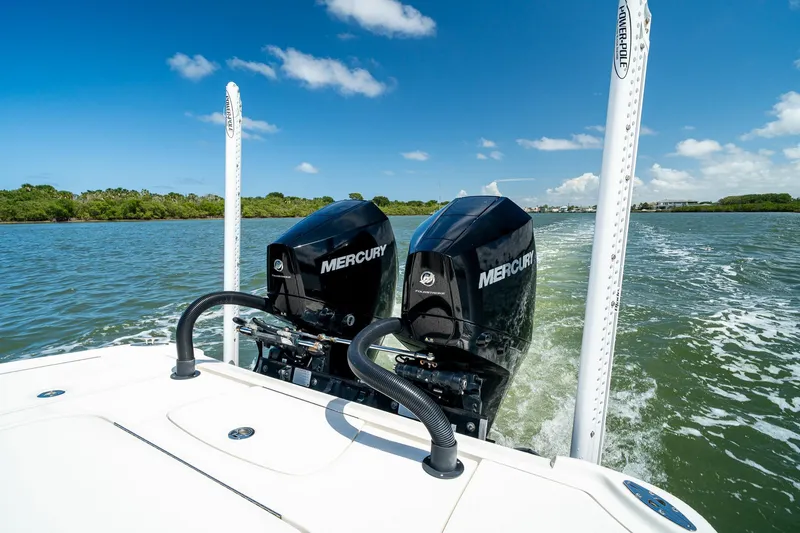 Slide: The Image of 2018 SeaVee 270Z boat with dual Mercury engines cruising on a sunny day. - 69