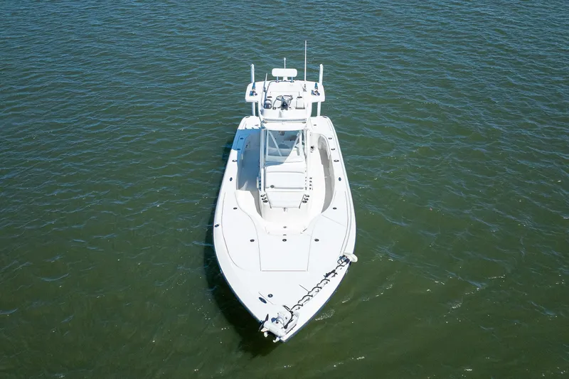 Slide: The Image of 2018 SeaVee 270Z boat on open water, aerial view. - 7