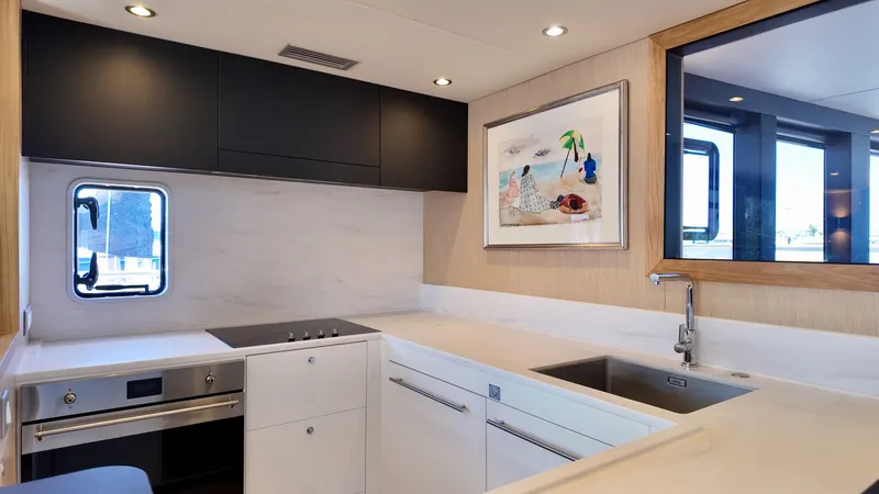 Slide: The Image of Modern kitchen on LEEN-TRIMARANS 72, 2024 model, featuring sleek design. - 18