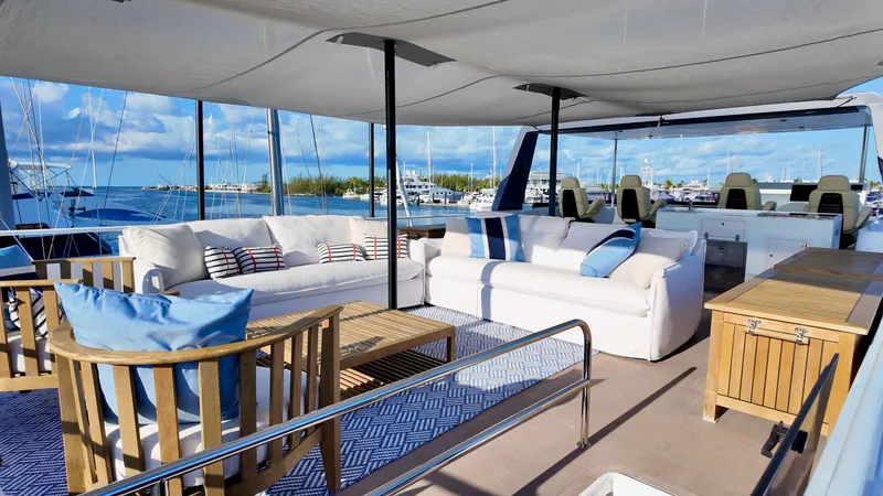 Slide: The Image of Luxurious deck of LEEN-TRIMARANS 72, 2024 model, featuring stylish furniture. - 3