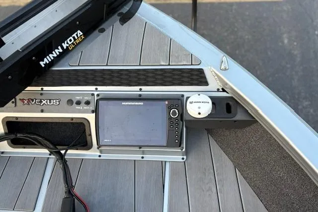 Slide: The Image of 2023 Vexus ADX 190 boat dashboard with Minn Kota Ultrex and Humminbird electronics. - 43