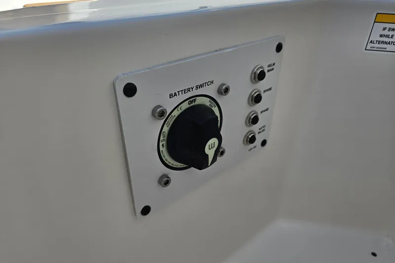 Slide: The Image of Battery switch panel on 2026 Bayliner V20 boat, featuring multiple control options. - 12