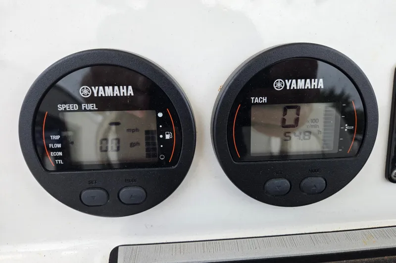 Slide: The Image of Yamaha speed and tachometer gauges on 2023 Sea Fox 228 Commander boat dashboard. - 15