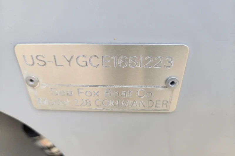 Slide: The Image of Metal identification plate on 2023 Sea Fox 228 Commander boat. - 25