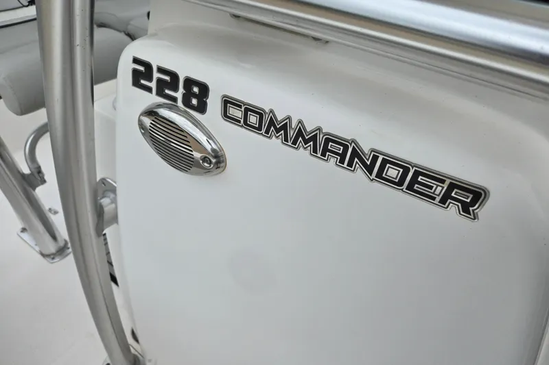 Slide: The Image of 2023 Sea Fox 228 Commander boat logo and chrome detail. - 8