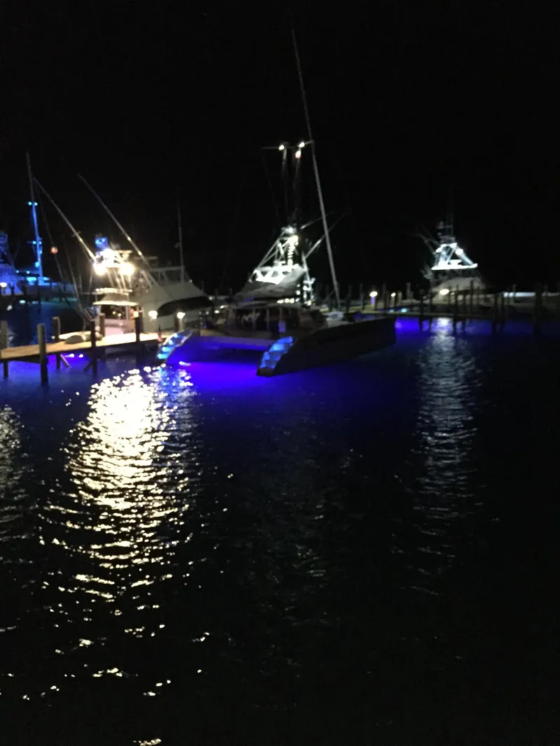 Slide: The Image of Boats in harbor at night with blue lighting, Alibi 54, 2011. - 10