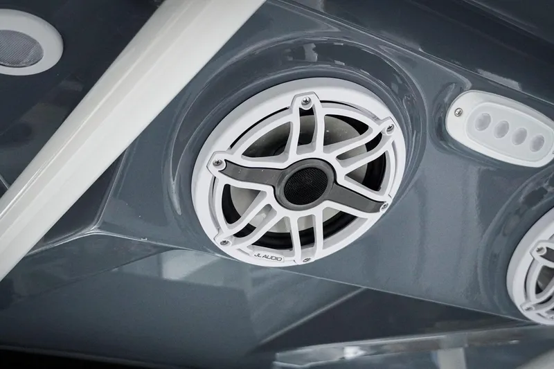 Slide: The Image of Speaker system on 2026 Tidewater 282 CC Adventure boat, featuring JL Audio components. - 21
