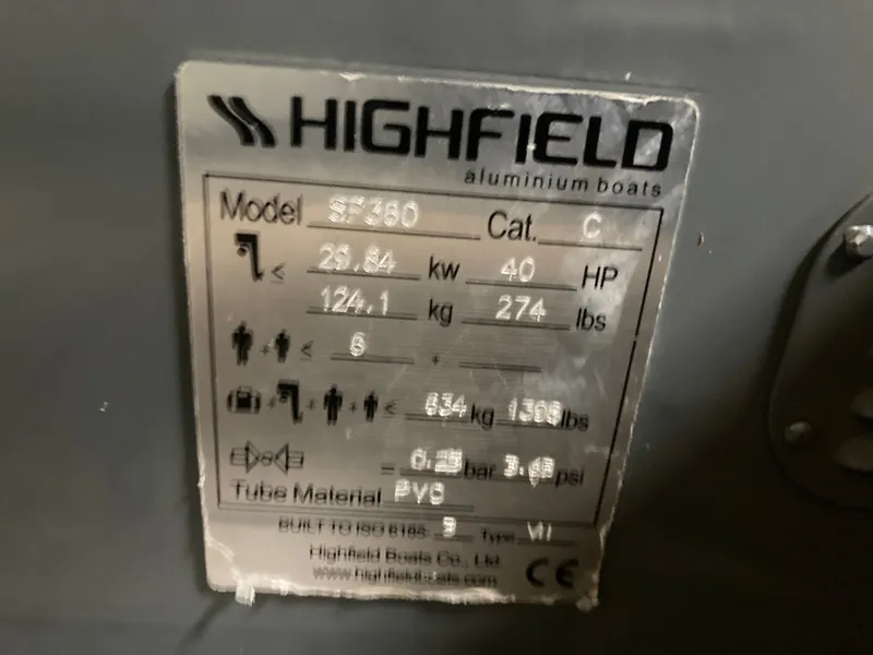 Slide: The Image of Nameplate of Highfield Sport 360 boat, year 2023. - 10