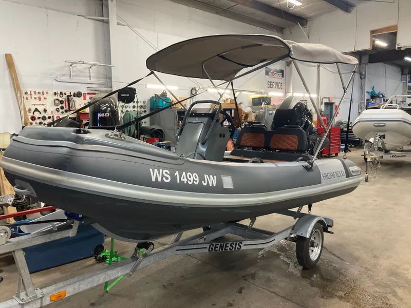 Slide: The Image of 2023 Highfield Sport 360 inflatable boat in workshop on trailer. - 6