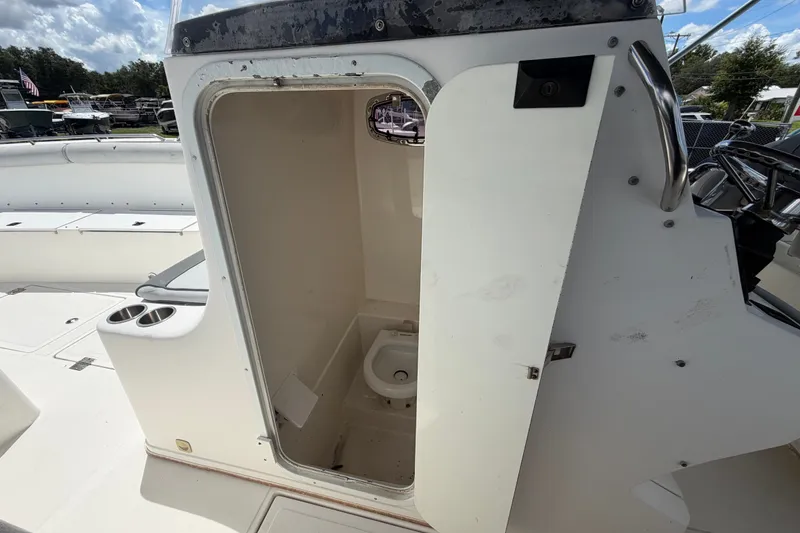 Slide: The Image of Interior view of a 2011 Jefferson Marlago FS35 boat's compact restroom. - 47