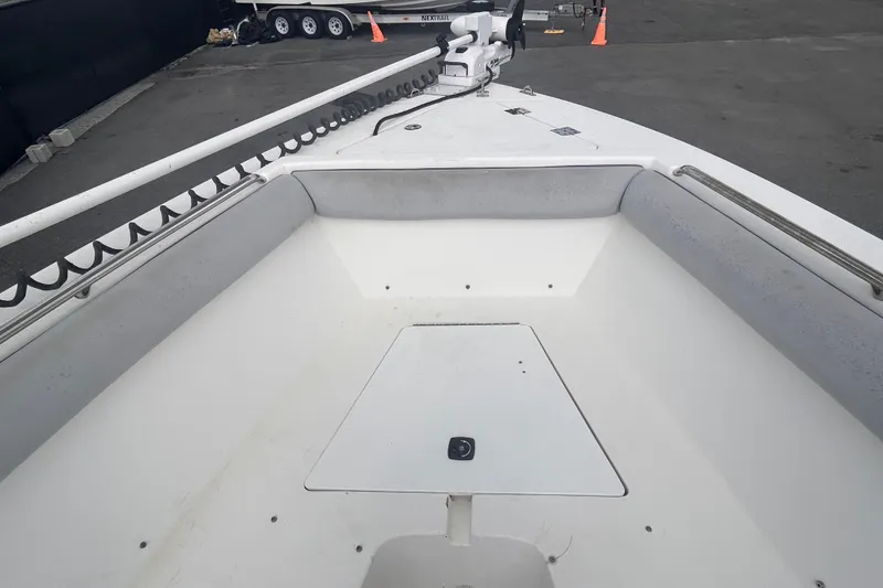 Slide: The Image of Bow view of a 2011 Jefferson Marlargo FS35 boat, featuring seating and storage. - 38